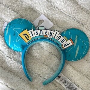 Disneyland Retro Blue Mod Theme Park  Marquee Minnie Mickey Ear Headband